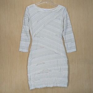 Max Studio Lace Tiered Sheath Dress Cream Bodycon Romantic Feminine Womens Small